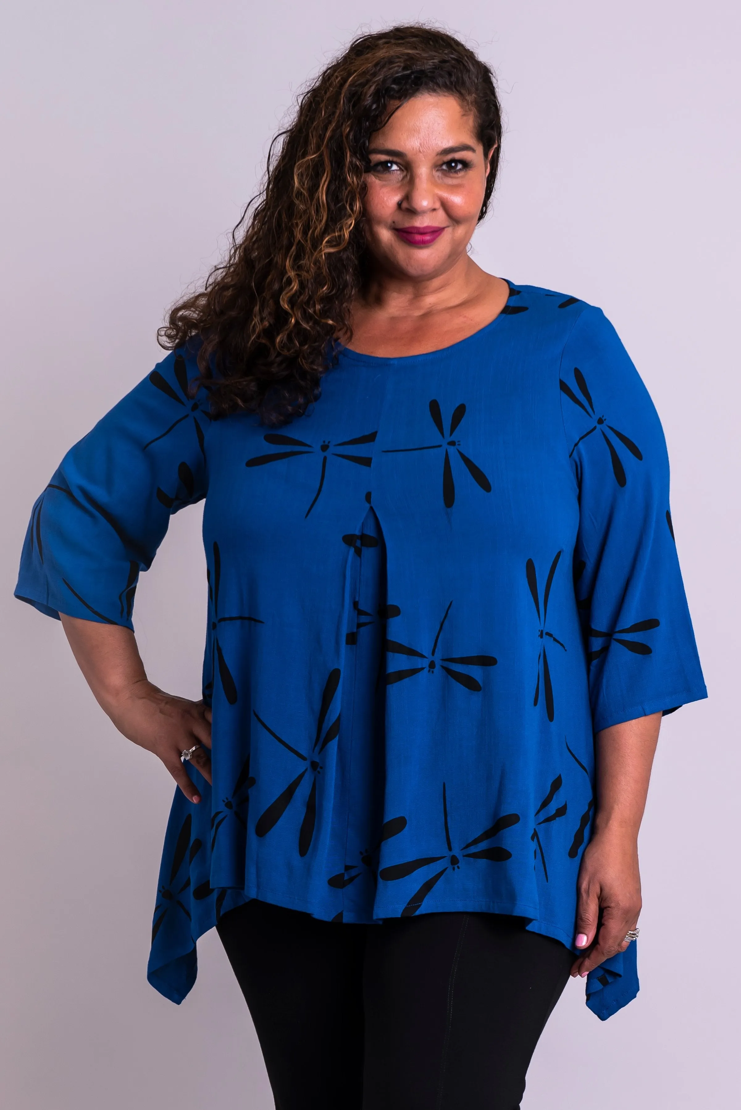 Daniella Top, Sapphire Dragonfly, Linen Bamboo- Final Sale