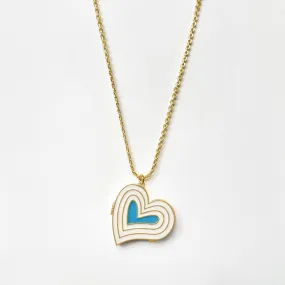 Deco Heart Locket (Ivory & Turquoise) - Gold