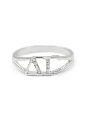 Delta Gamma Sterling Silver Ring with simulated diamonds