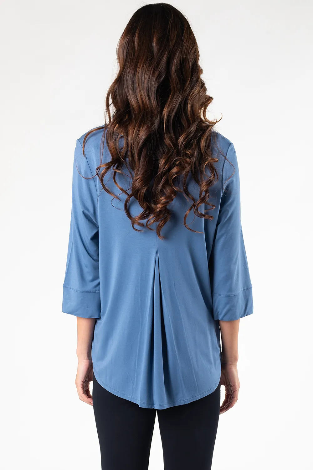 Diana 3/4 Cuffed-Sleeve Bamboo Top - Coast Blue