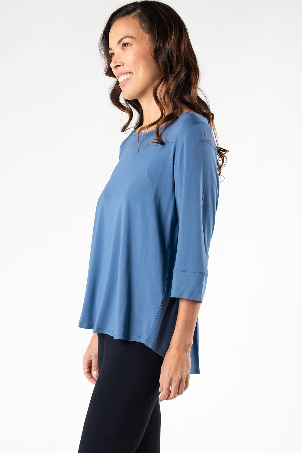 Diana 3/4 Cuffed-Sleeve Bamboo Top - Coast Blue