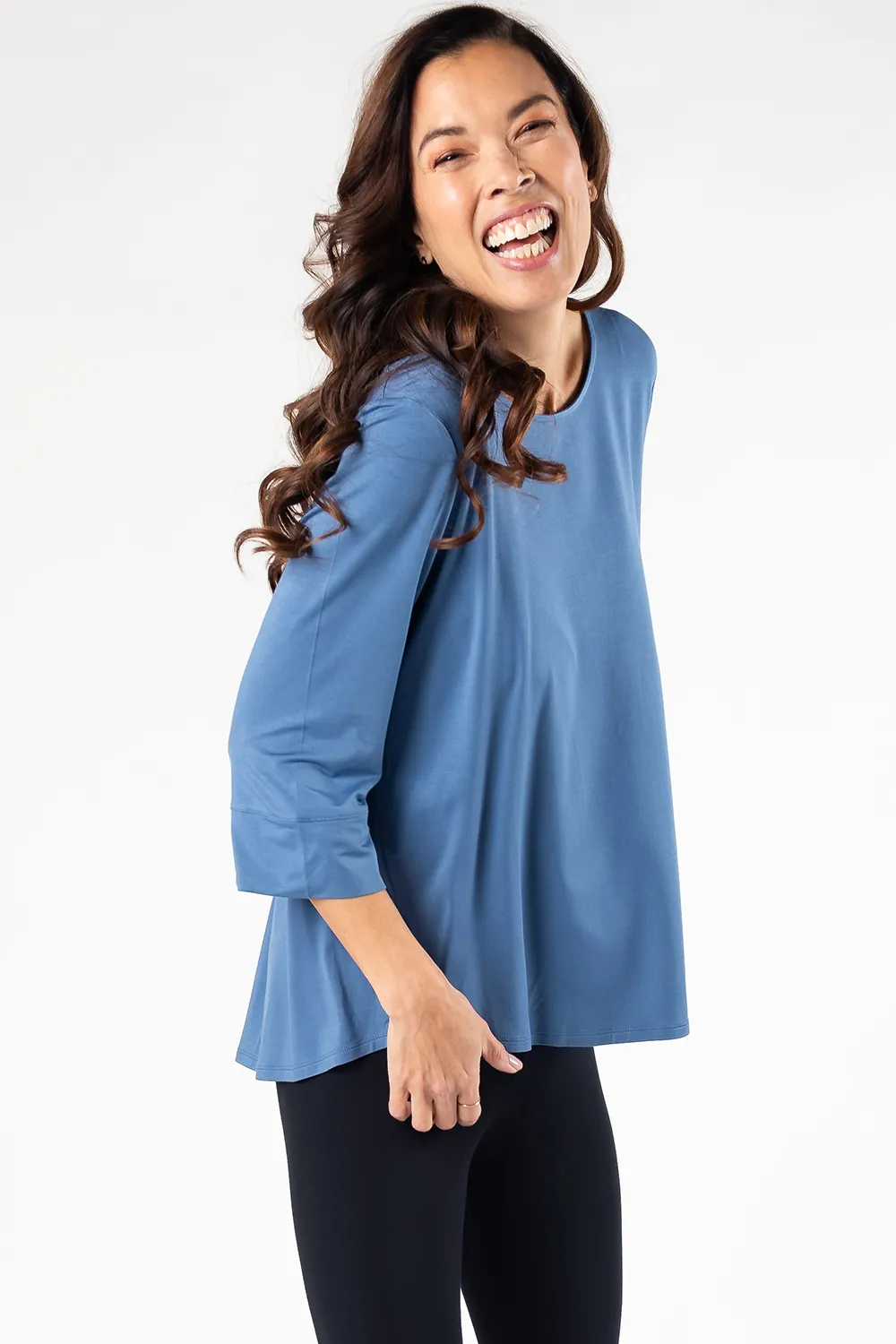 Diana 3/4 Cuffed-Sleeve Bamboo Top - Coast Blue