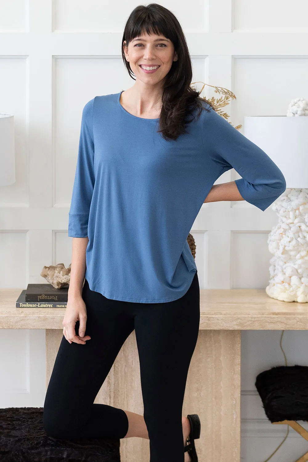 Diana 3/4 Cuffed-Sleeve Bamboo Top - Coast Blue