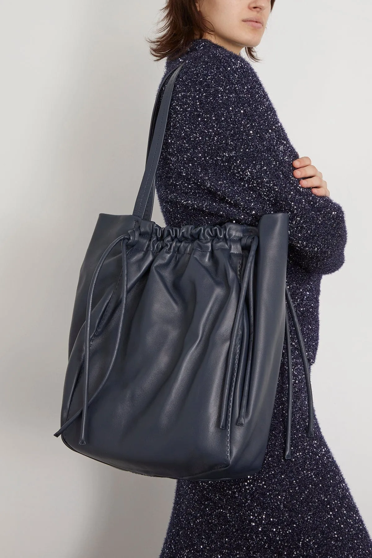 Drawstring Tote in Dark Navy