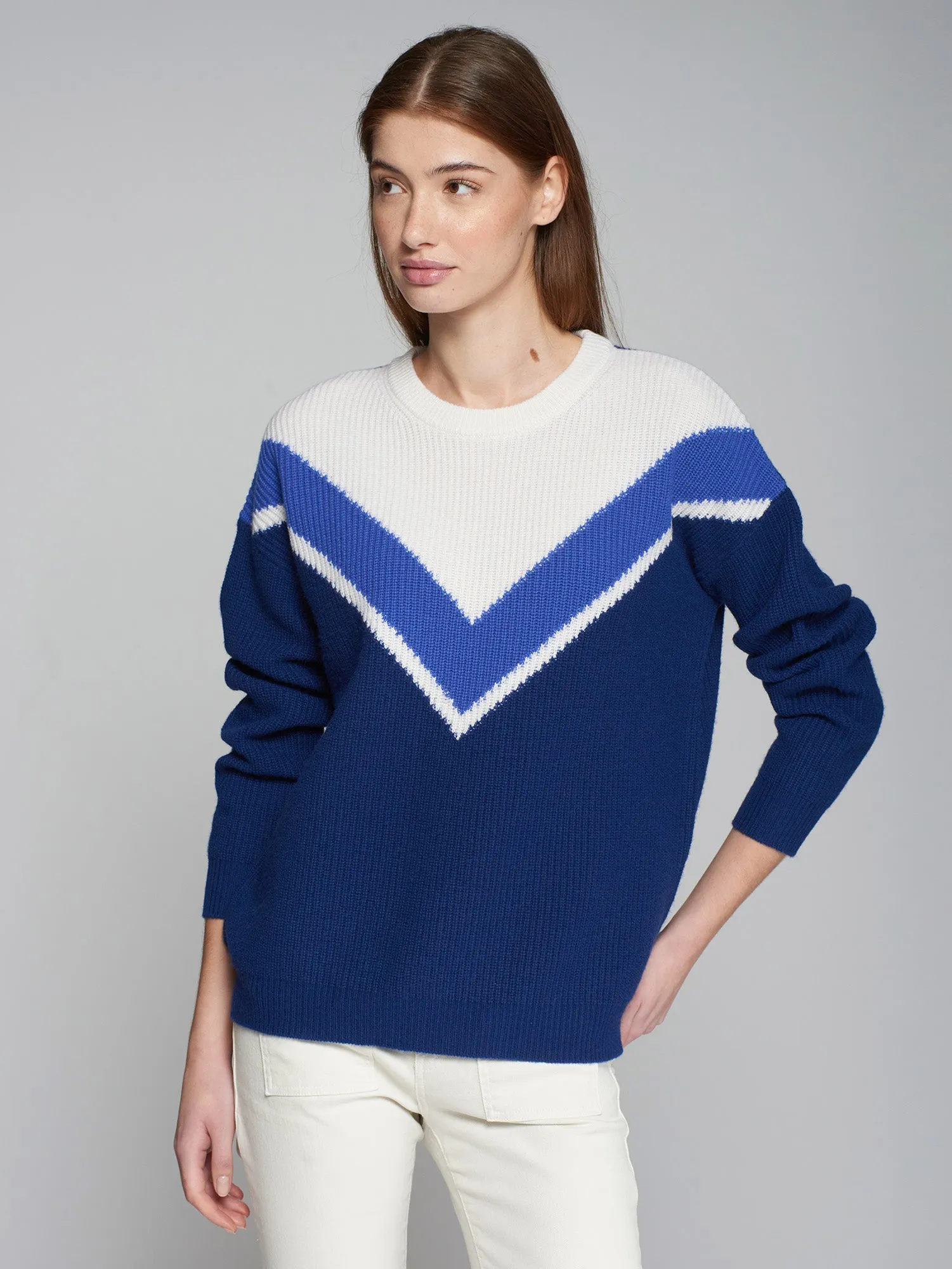 Ecru Blue V Ribbed Sweater