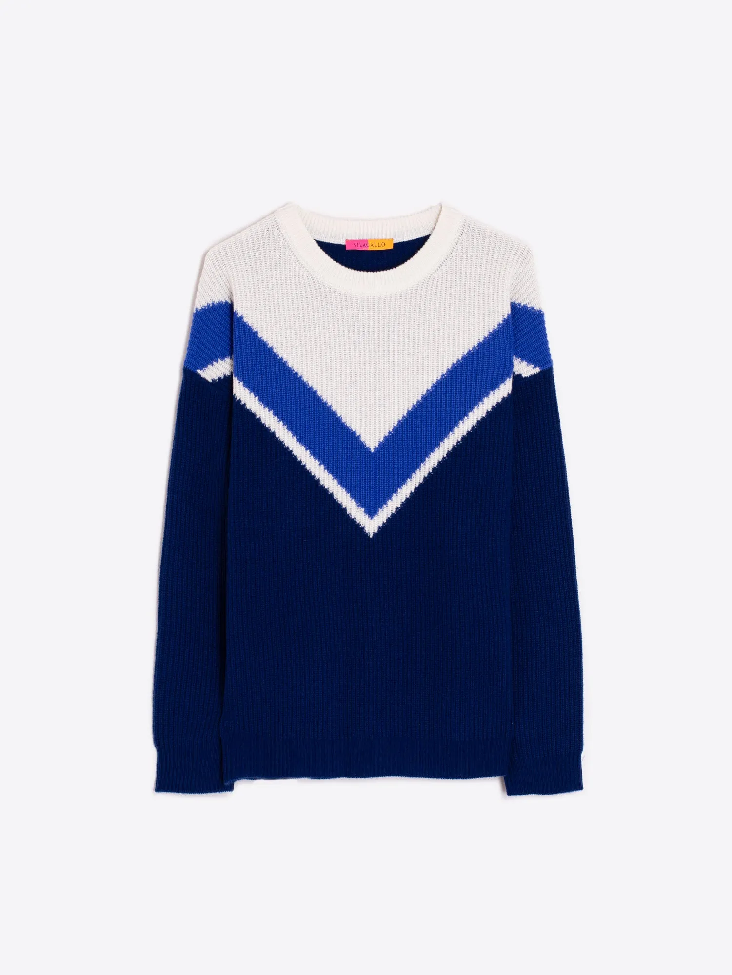 Ecru Blue V Ribbed Sweater