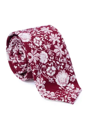 Edmond Floral Print Neck Tie - Burgundy & White