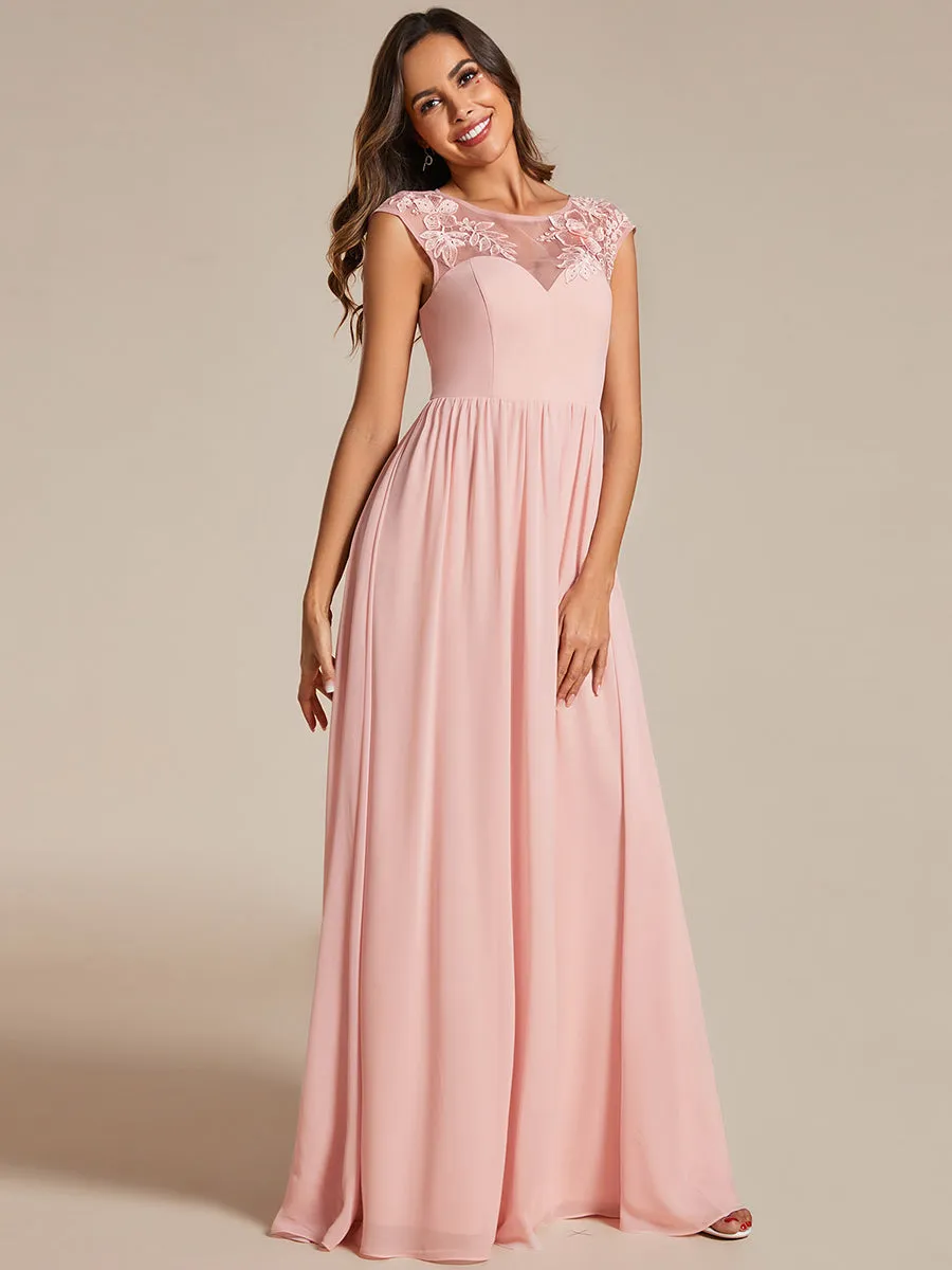 Embroidery Round Neck Floor Length Bridesmaid Dress With Raglan Sleeves