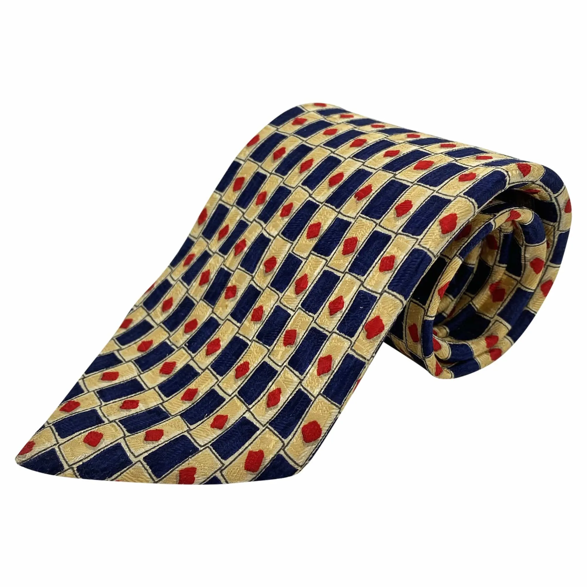 ERMENEGILDO ZEGNA Geometric Pattern Silk Tie - Blue & Red