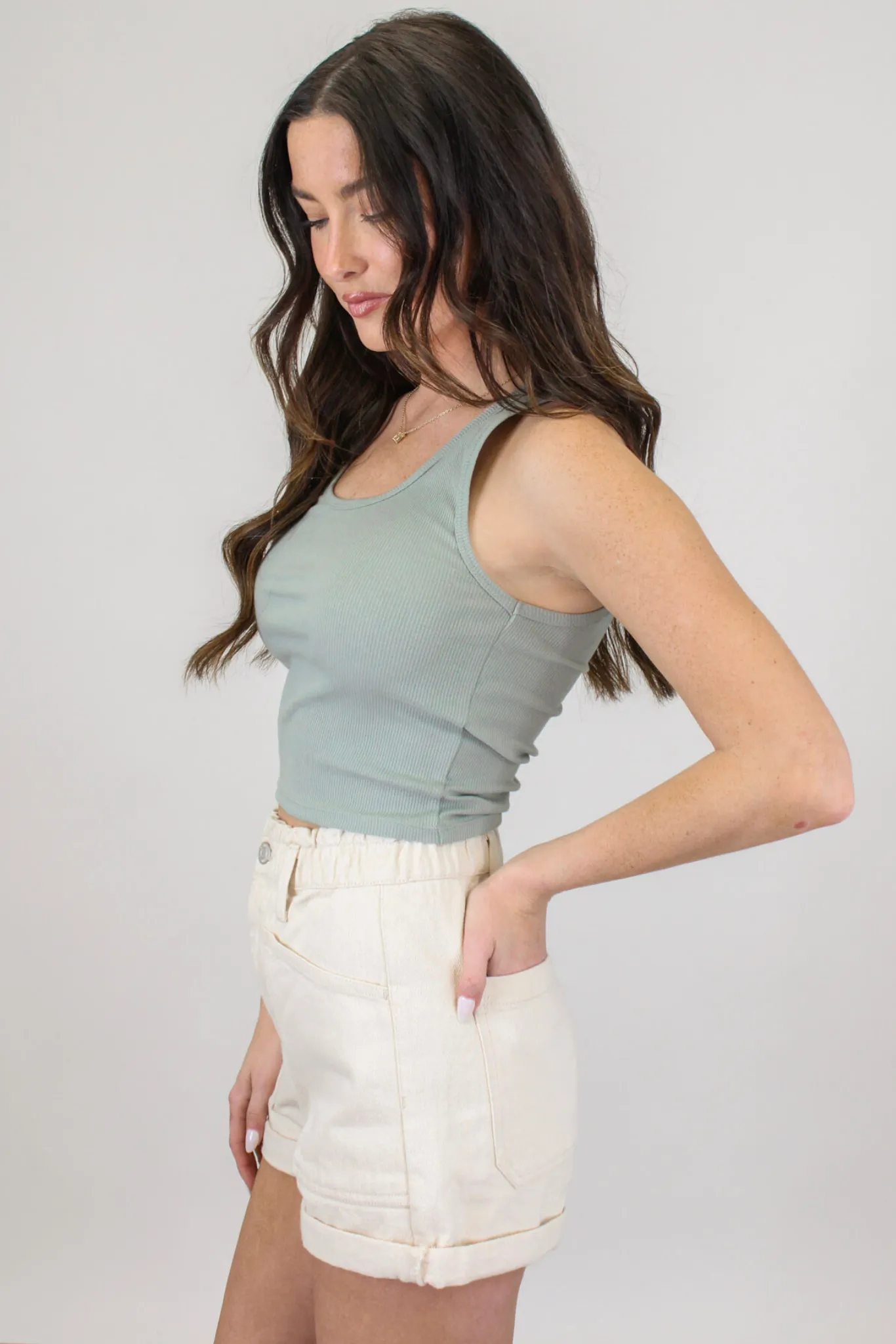 Essy Rib Tank in Pale Jade by Z Supply