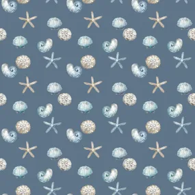 Fabric BLUE ESCAPE COASTAL SHELL TOSS COLONIAL from Riley Blake Designs, C14513-COLONIAL