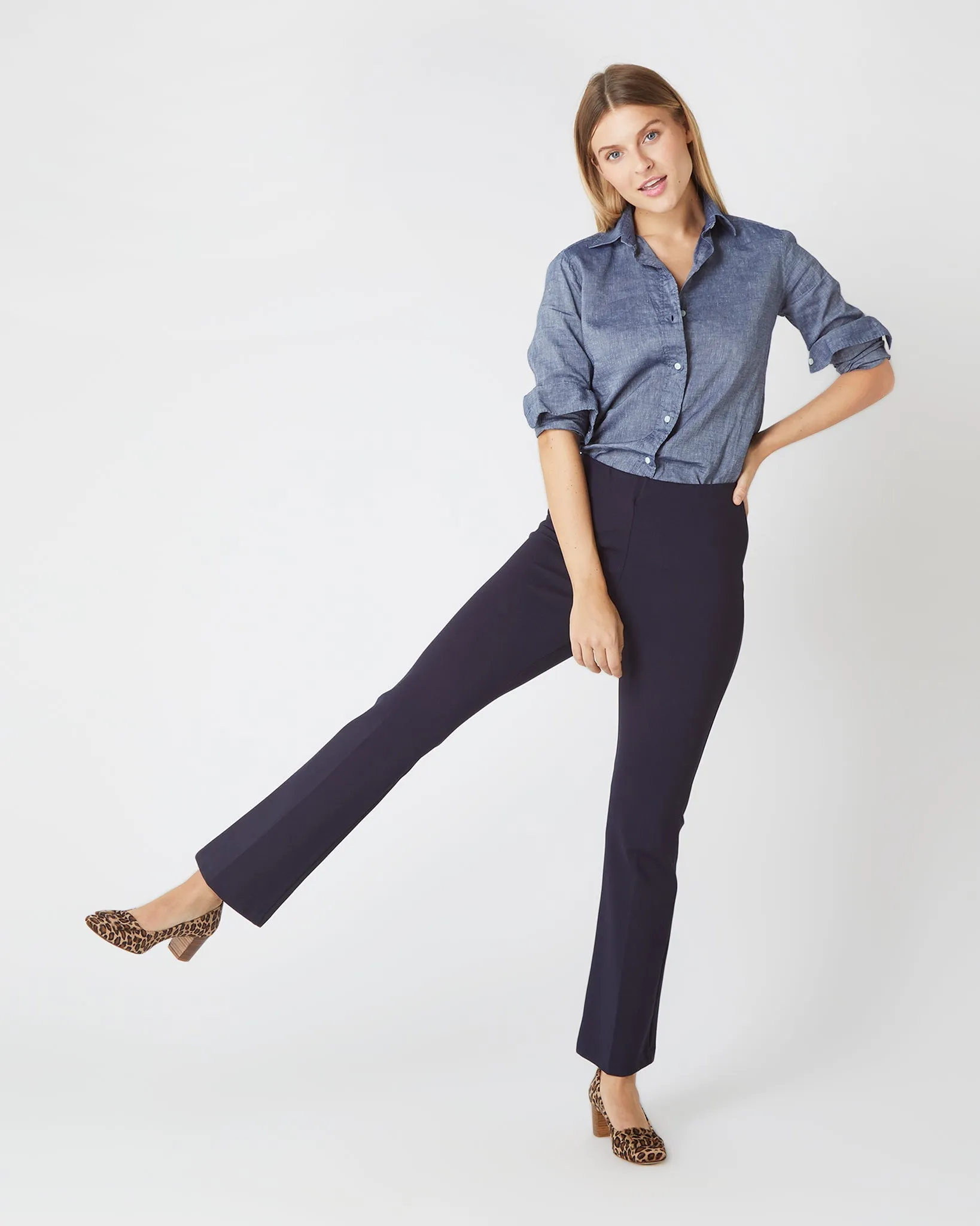 Faye Flare Cropped Pant in Navy Ponte Knit