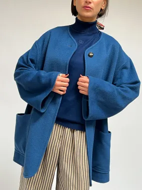 Ferragamo Blue Wool Swing Coat (L)