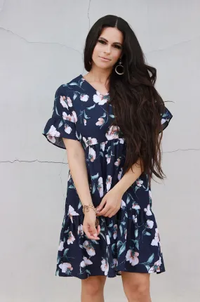 Floral Nursing Dress With Pockets -Bell Sleeve- Navy Floral 2.0