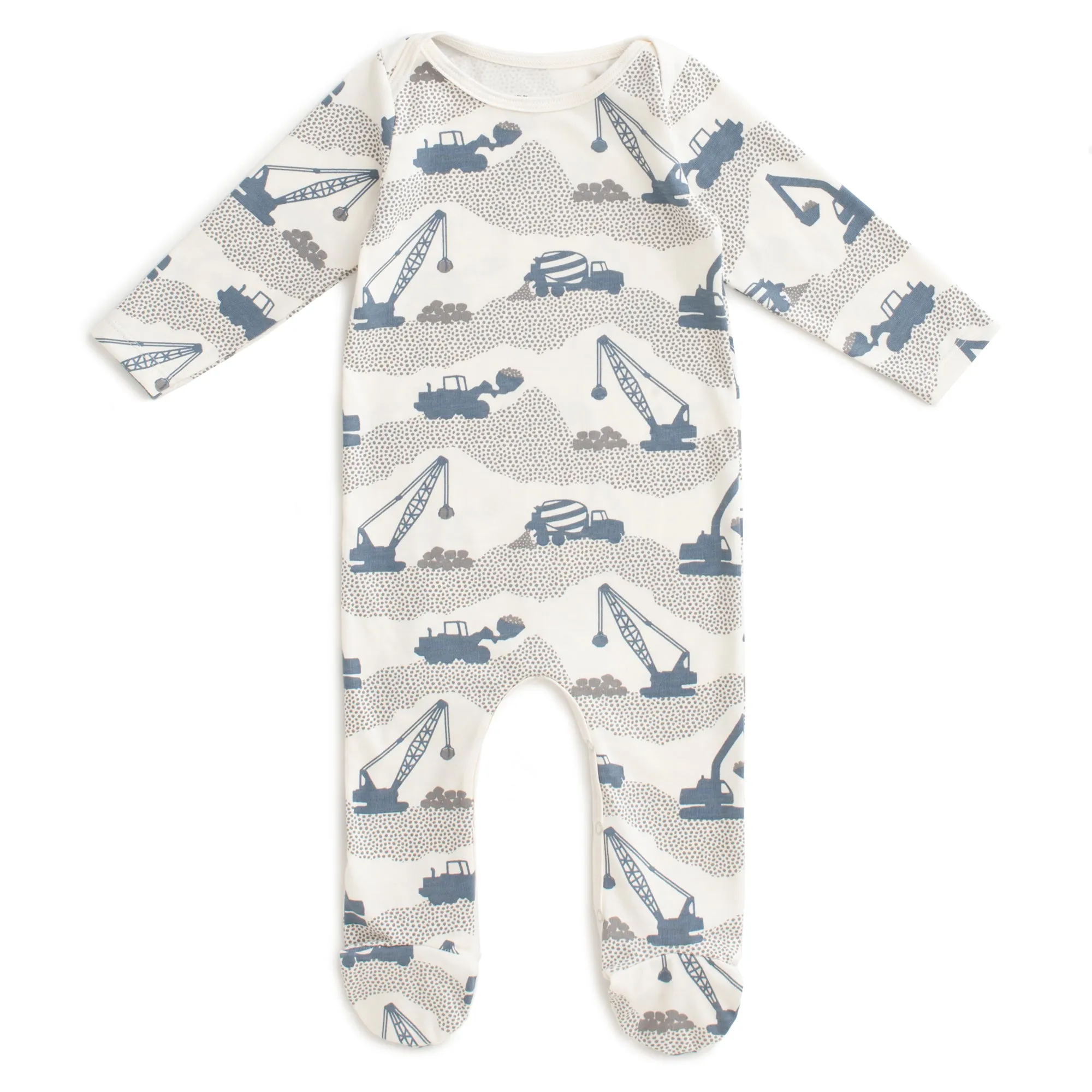 Footed Romper - Construction Slate Blue & Grey