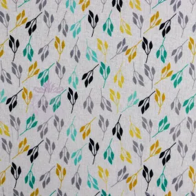 FS863 Floral Whimsy Leaf Cotton Fabric White