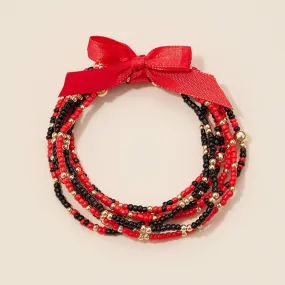 Game Day Seed Beaded Bracelet Set: Red/Black