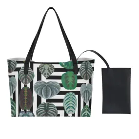 Geo Palms - Shopping Tote Bag With Black Mini Purse