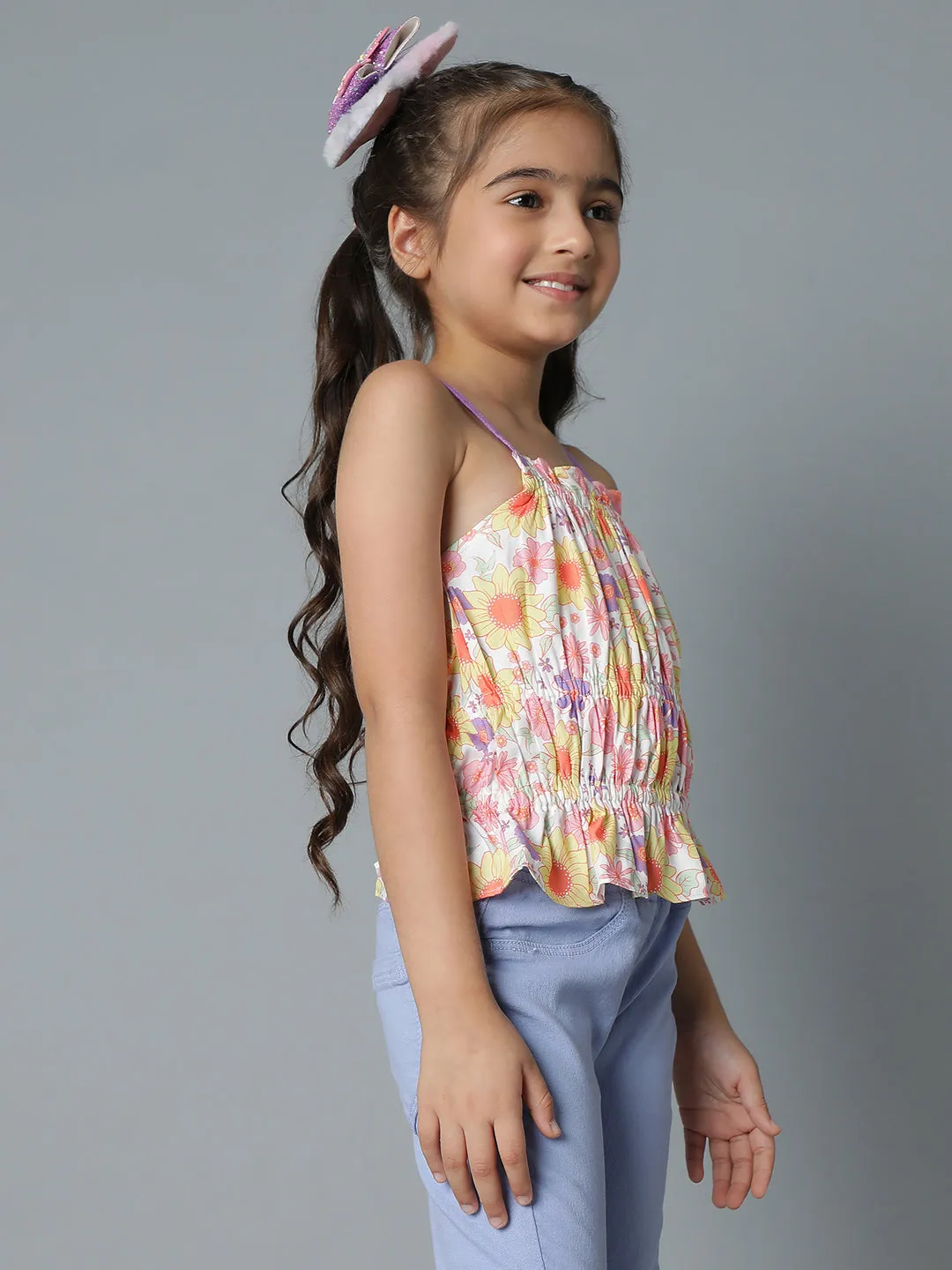 Girls Cream Floral Top