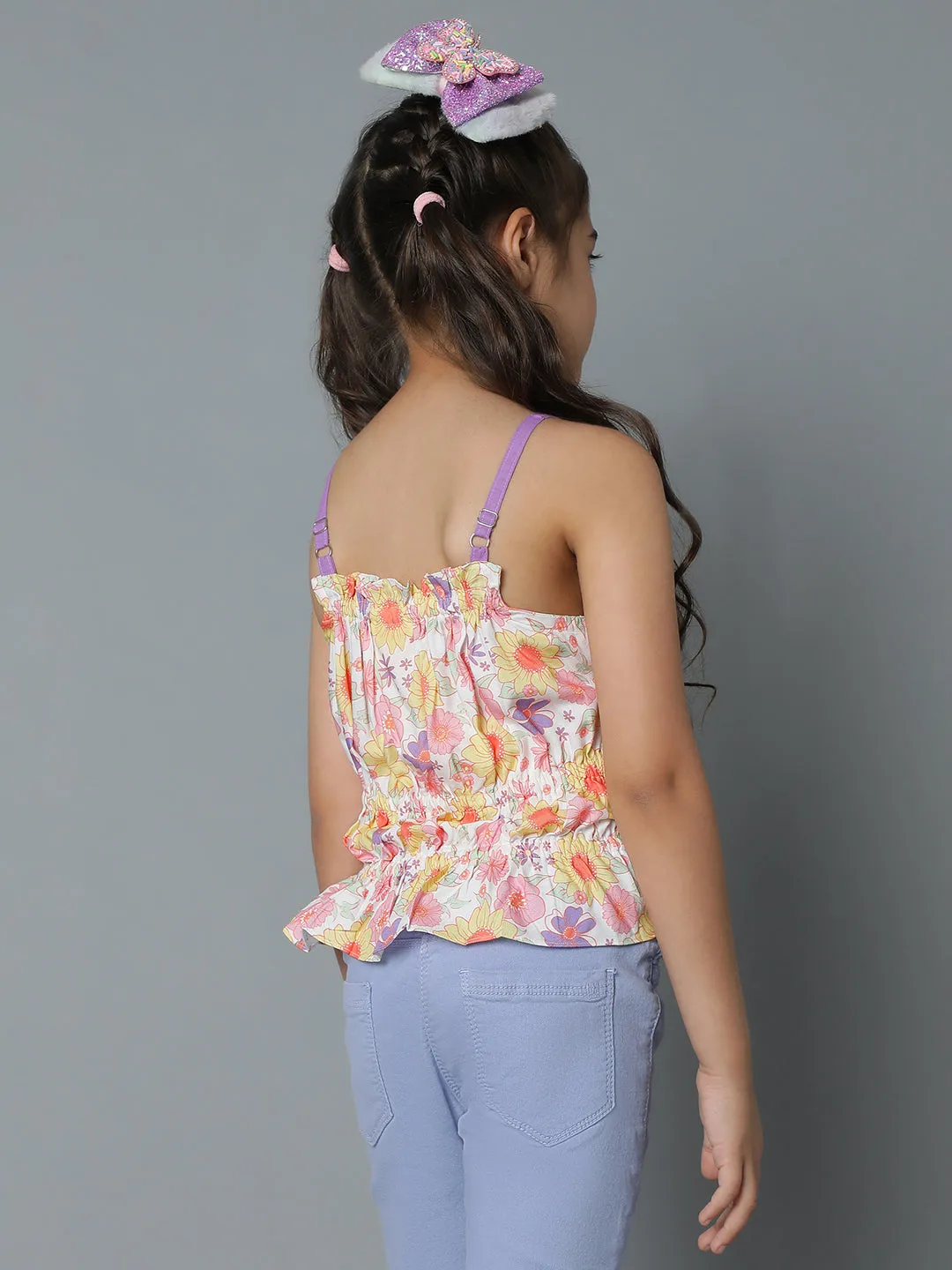 Girls Cream Floral Top