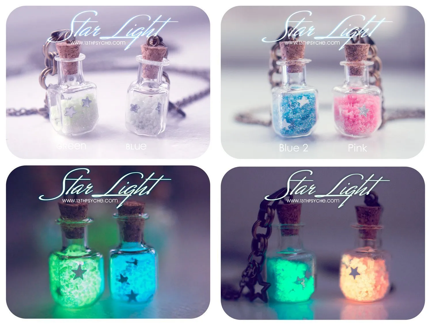 Glow in the dark bottle pendant necklace