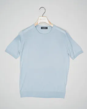 Gran Sasso Knitted Silk T-Shirt / Light Blue