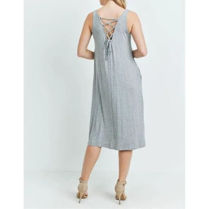 Gray Lace-Up Back Dress/Cover-Up