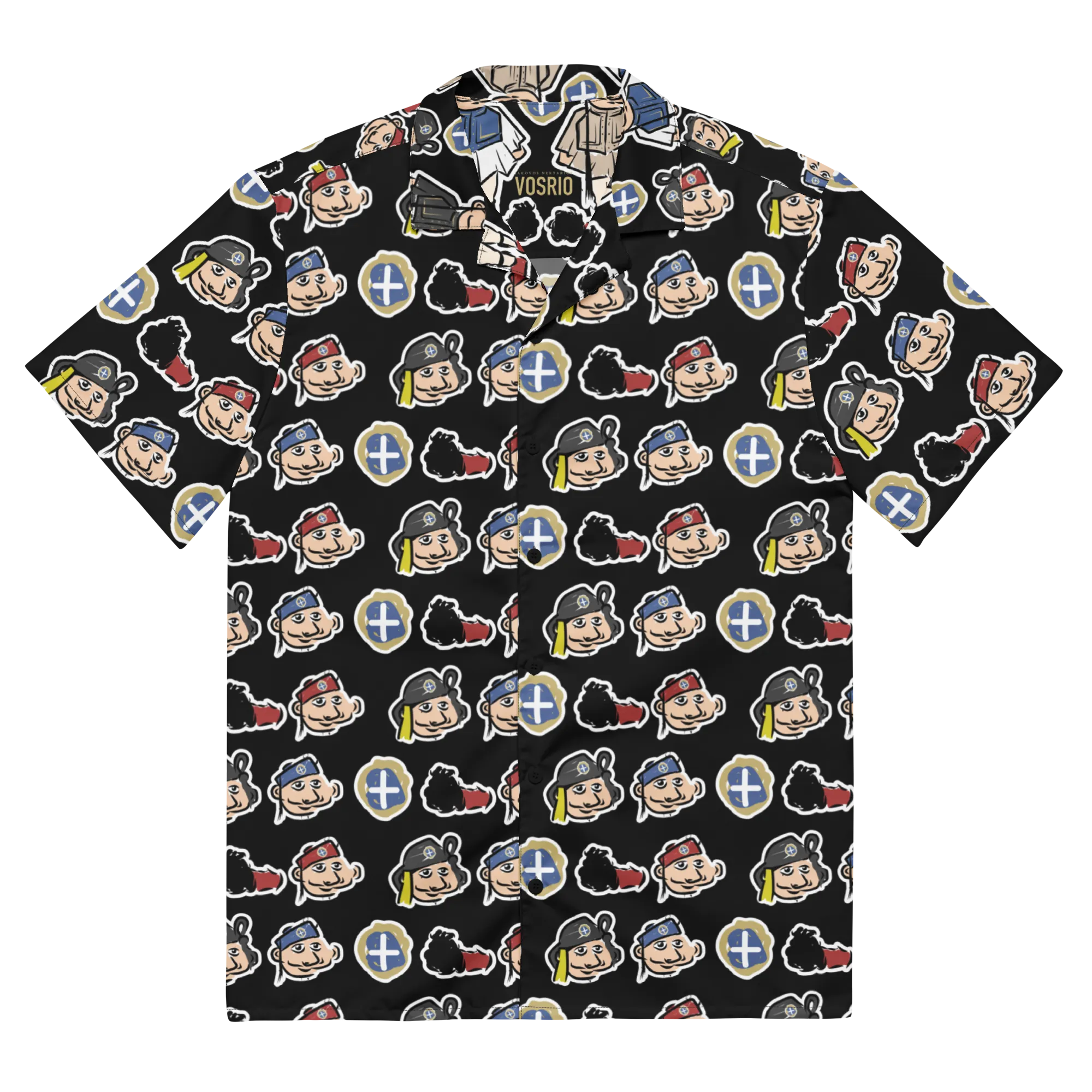 Happy Evzones Heads Black Hawaiian Unisex button shirt