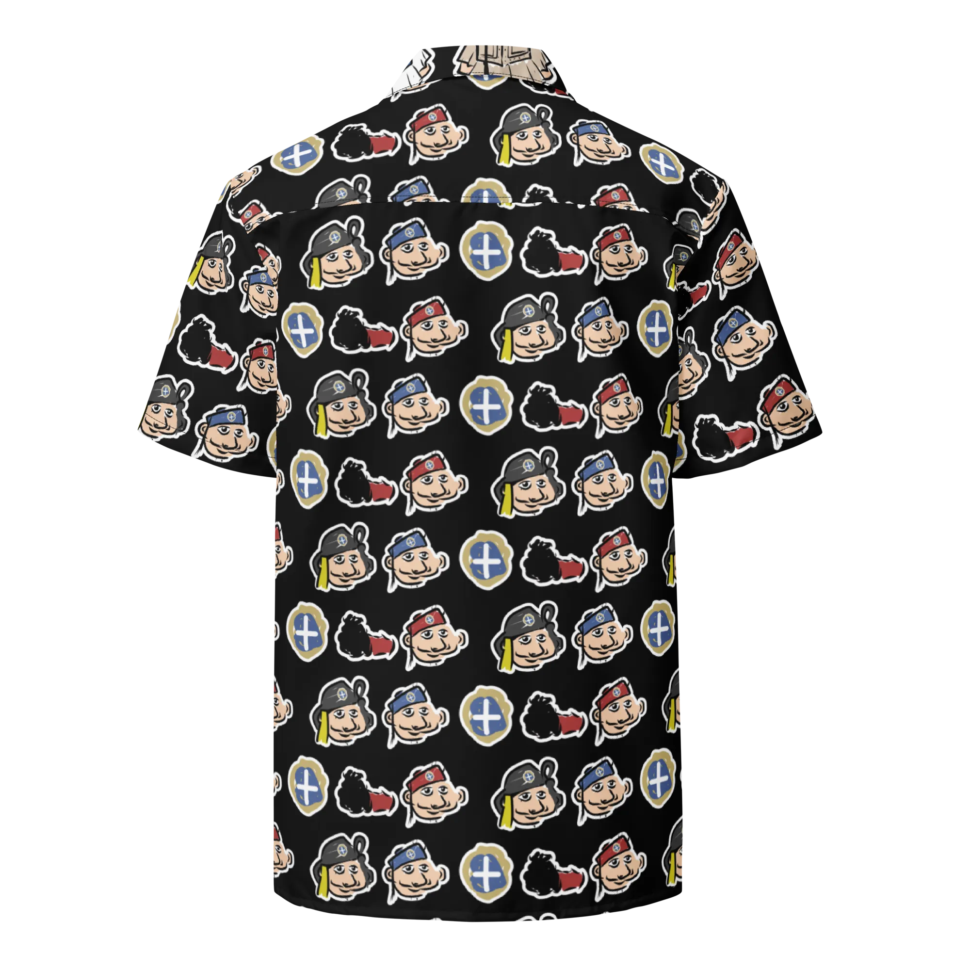 Happy Evzones Heads Black Hawaiian Unisex button shirt