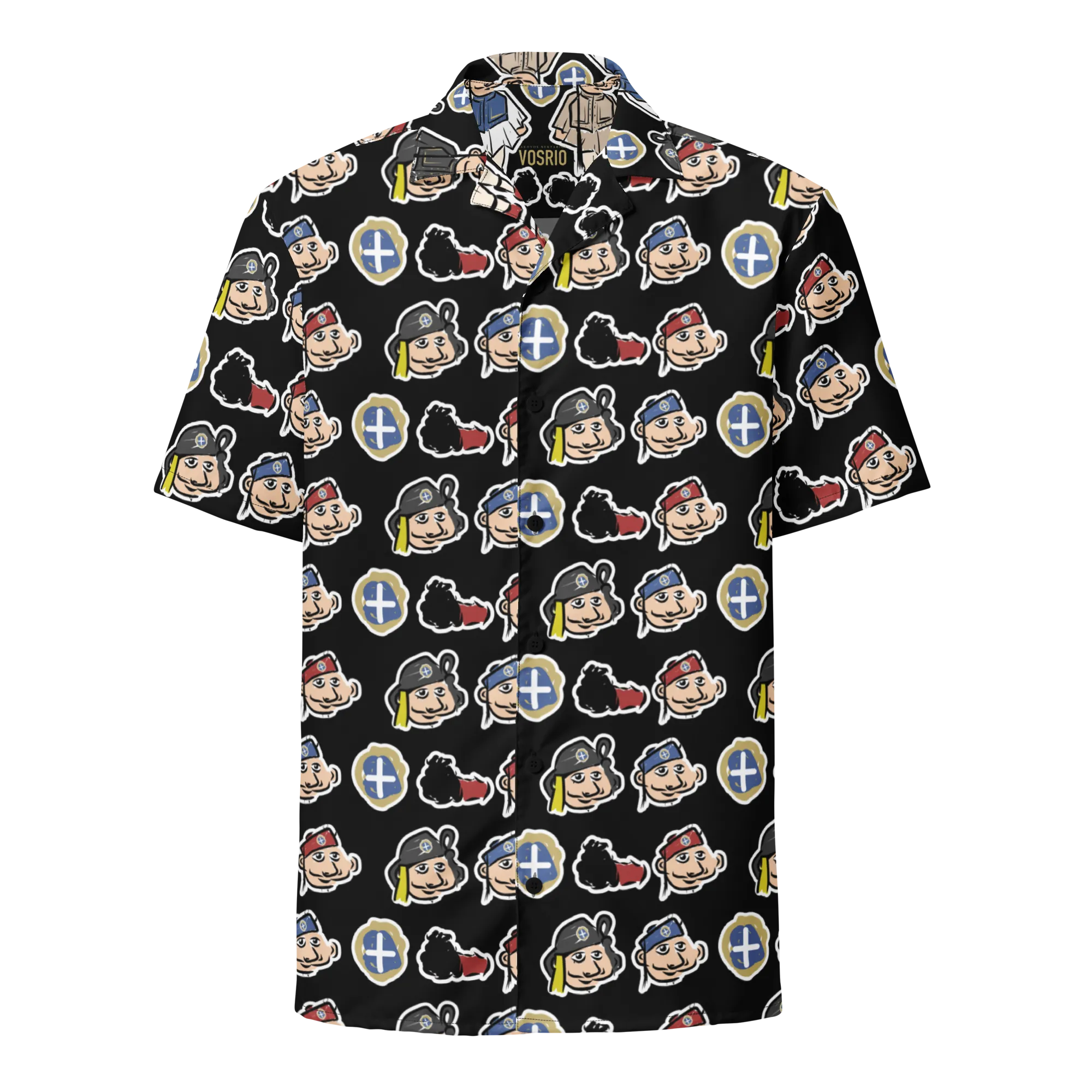 Happy Evzones Heads Black Hawaiian Unisex button shirt