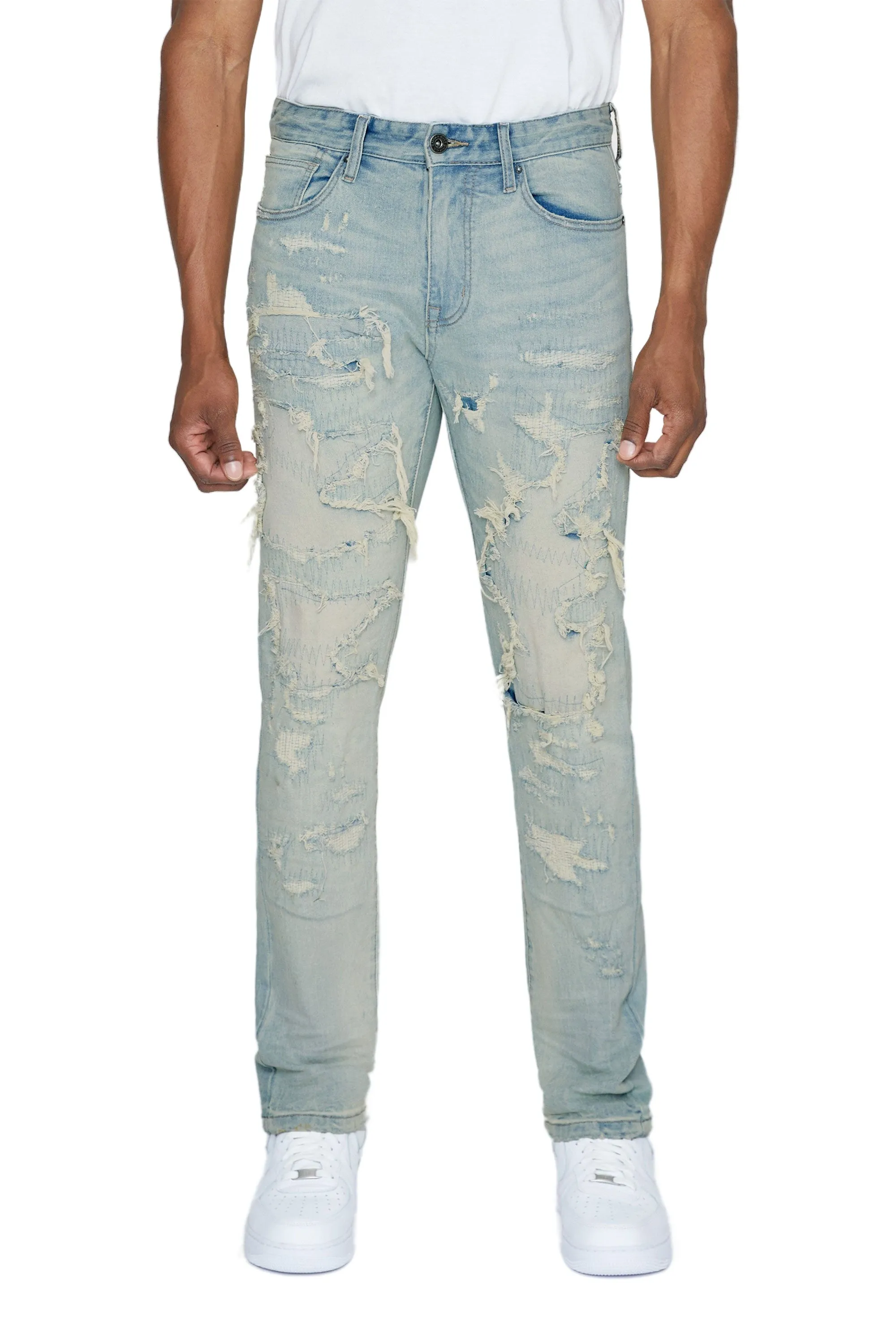 Heavy Distressed Jeans - Elm Blue