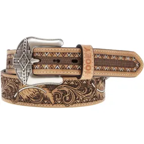 Hooey Men's Feather Filigree Embossed Leather Belt