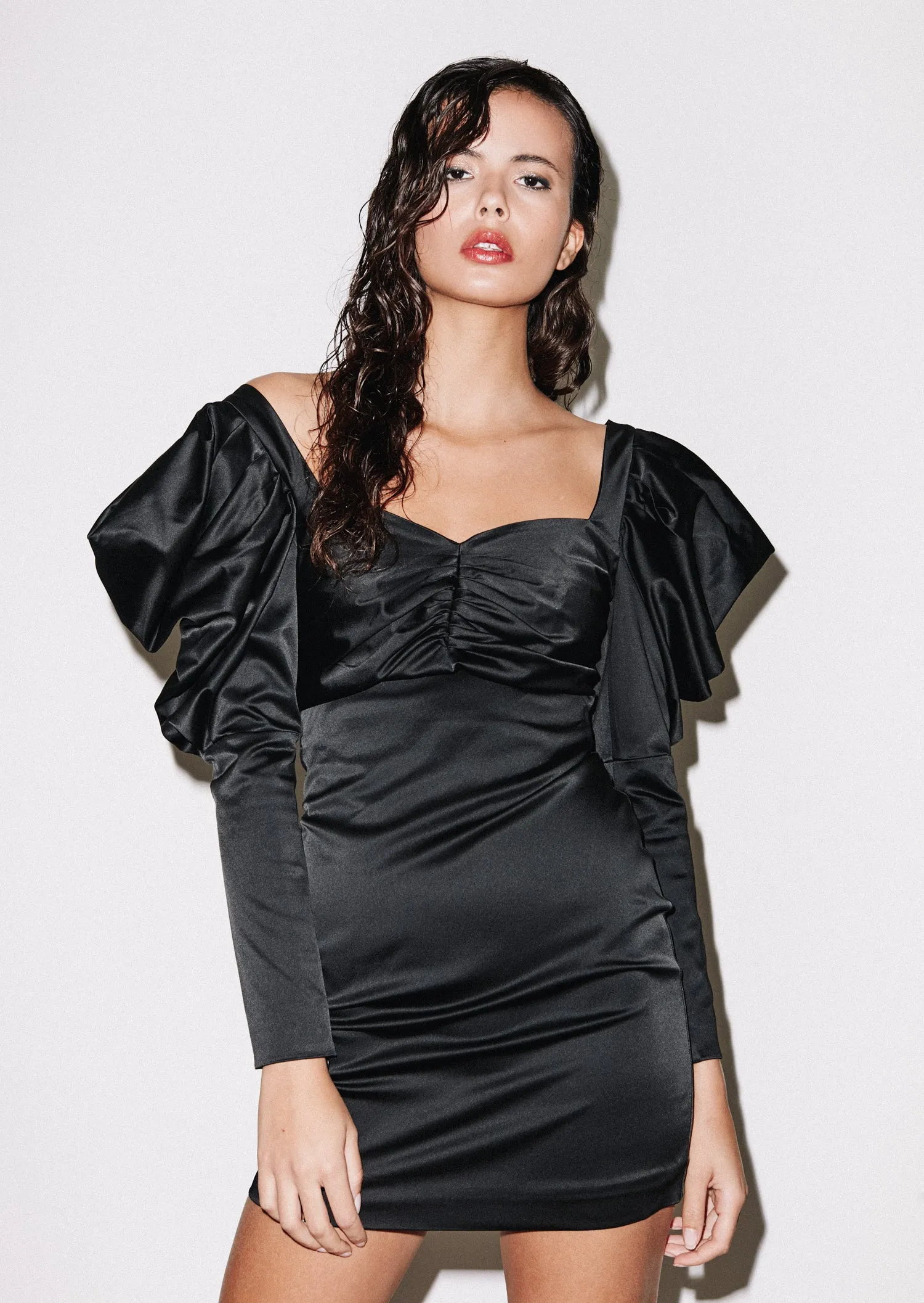 House of Holland Volume Sleeve Satin Mini Dress