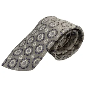 IKE BEHAR Circular Geometric Patterned Silk Tie - Grey, Midnight & Silver