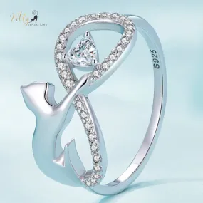 Infinite Love CZ Cat Ring in Solid 925 Sterling Silver - Platinum Plated