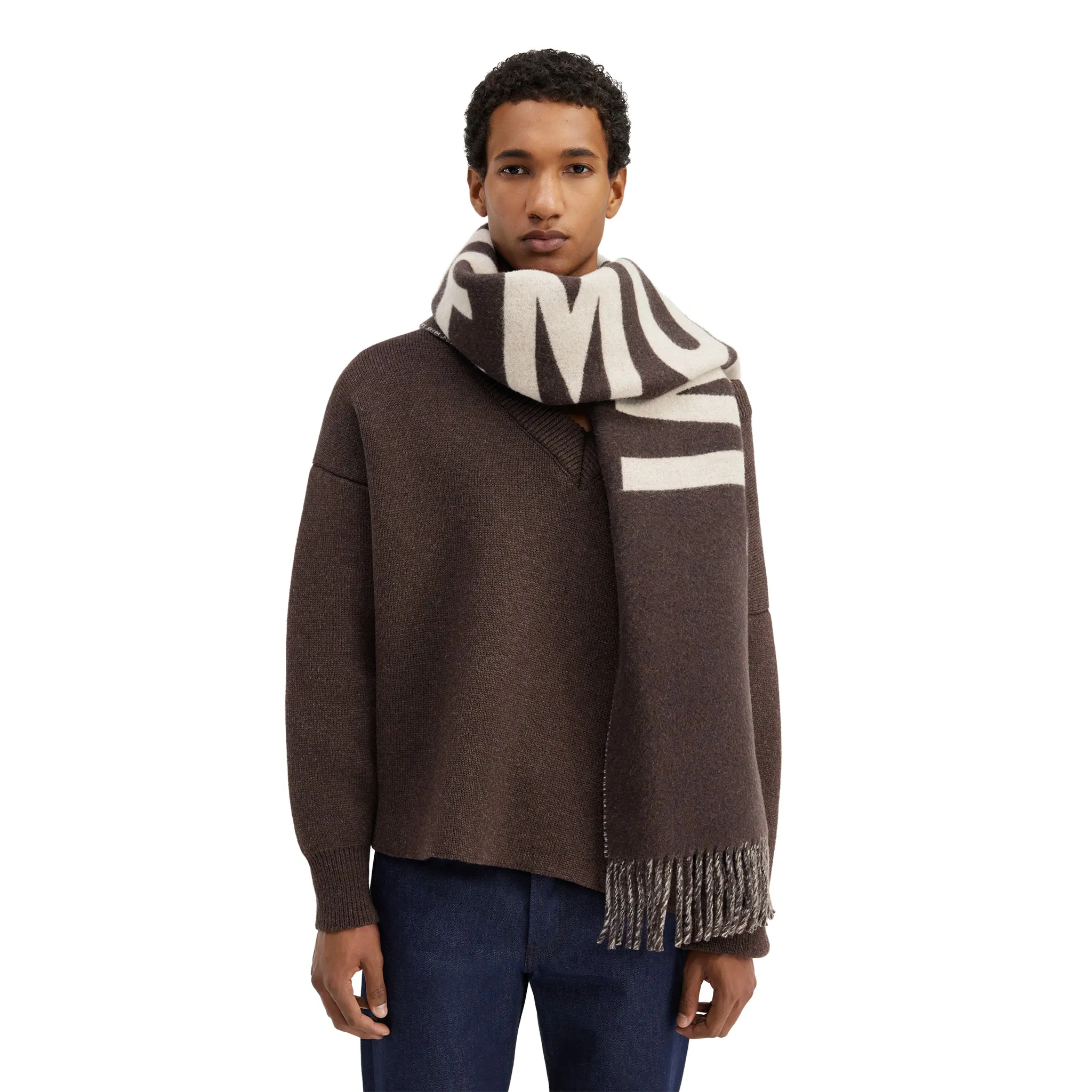 Jacquemus L'echarpe Fringe Logo Multi-Brown Scarf