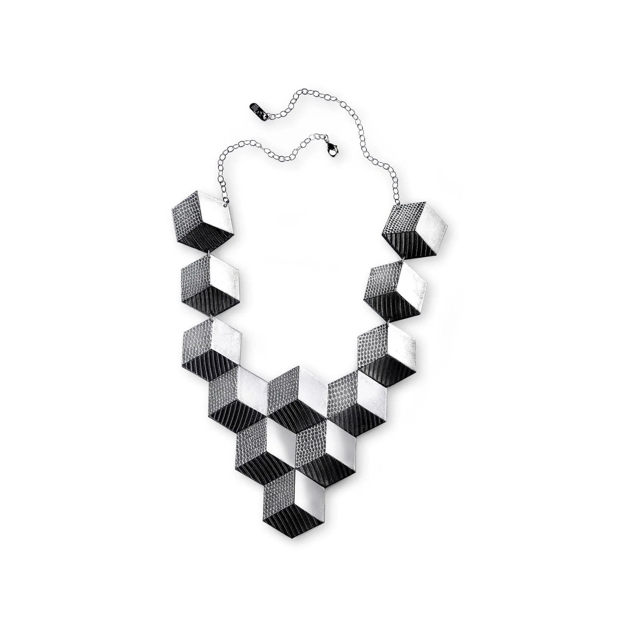 Jeanne Darc black and white leather bib necklace