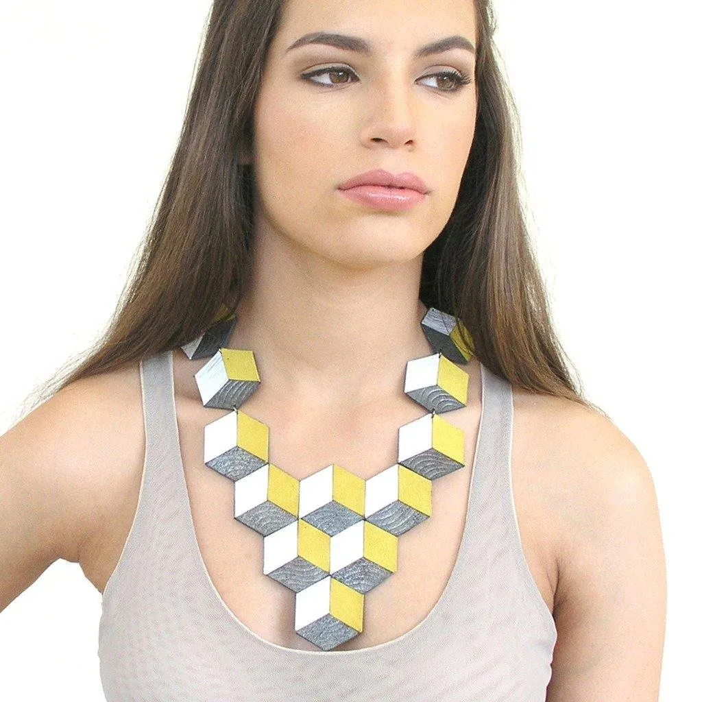 Jeanne Darc black and white leather bib necklace