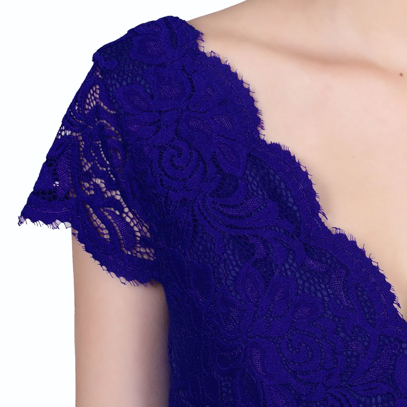 Jolie Moi Royal Blue Embroidered Lace Cap Sleeve Swing Dress