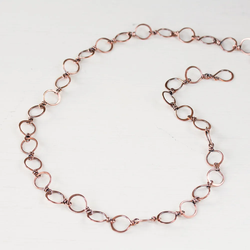 Large Hammered Wire Wrapped Copper Chain Necklace