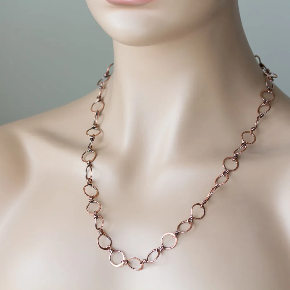 Large Hammered Wire Wrapped Copper Chain Necklace