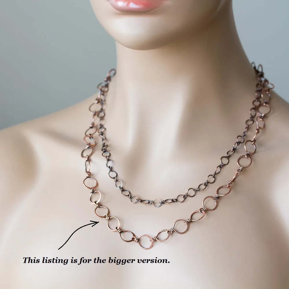 Large Hammered Wire Wrapped Copper Chain Necklace