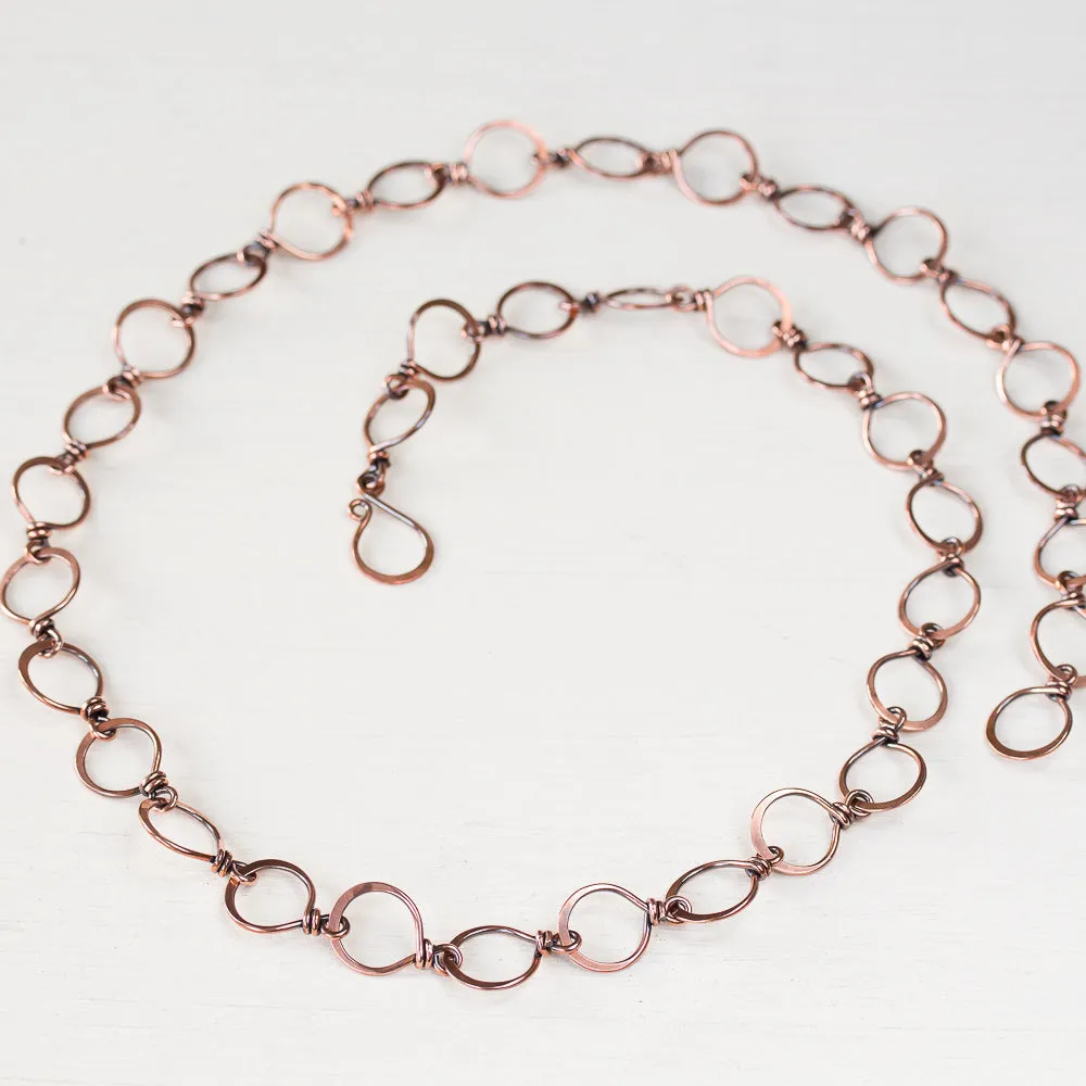 Large Hammered Wire Wrapped Copper Chain Necklace