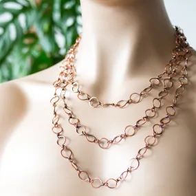 Large Hammered Wire Wrapped Copper Chain Necklace