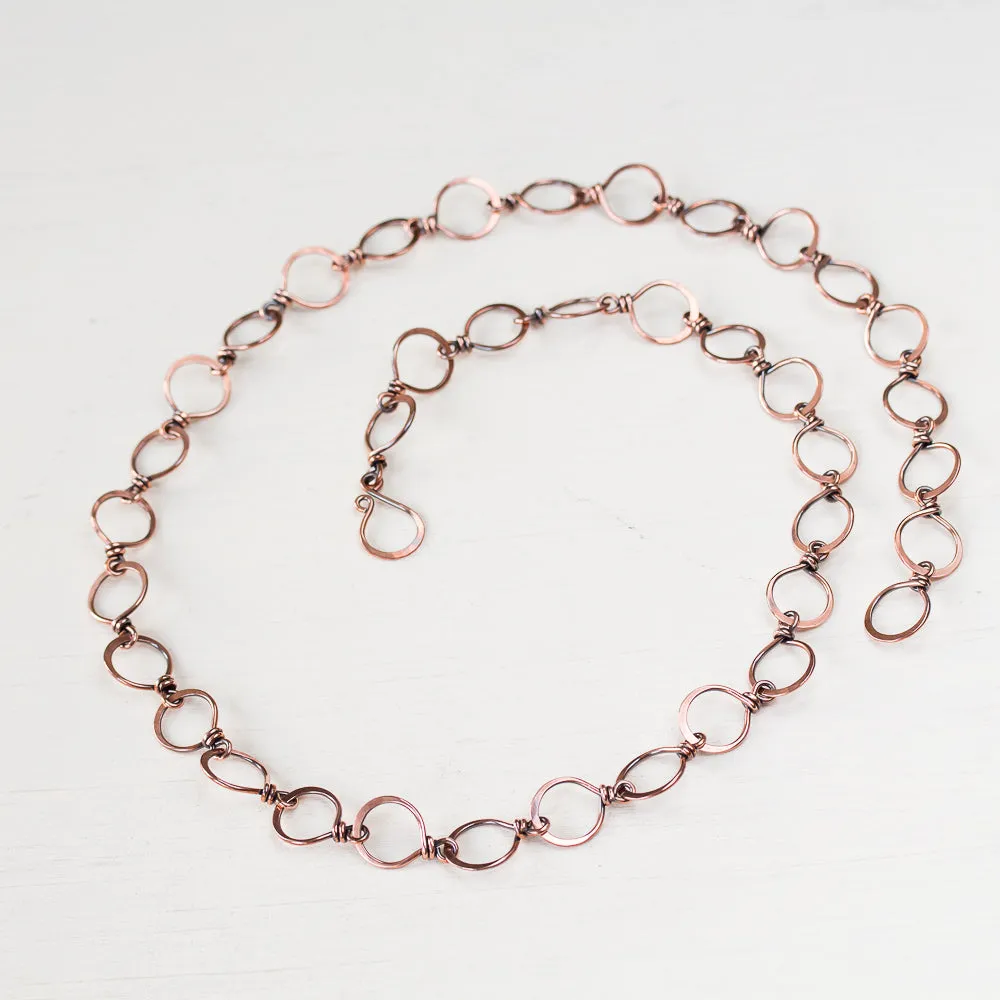 Large Hammered Wire Wrapped Copper Chain Necklace