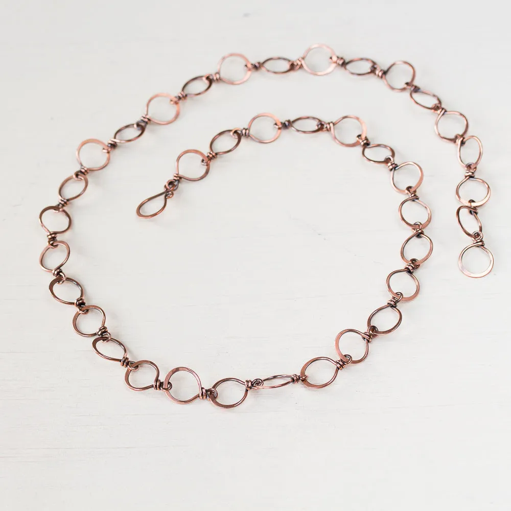 Large Hammered Wire Wrapped Copper Chain Necklace