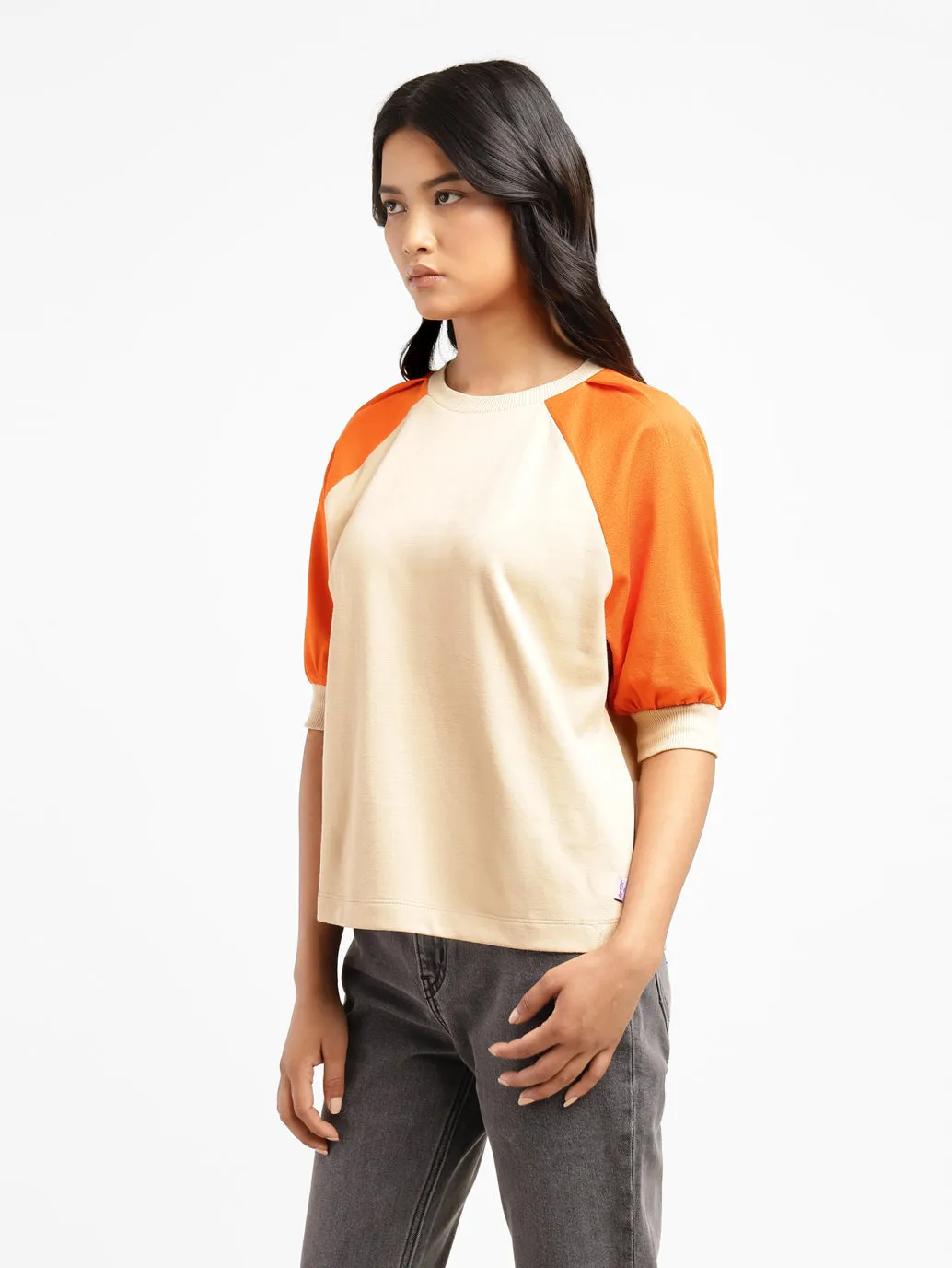 Levi's x Deepika Padukone Colorblock Cream Crew Neck Tops