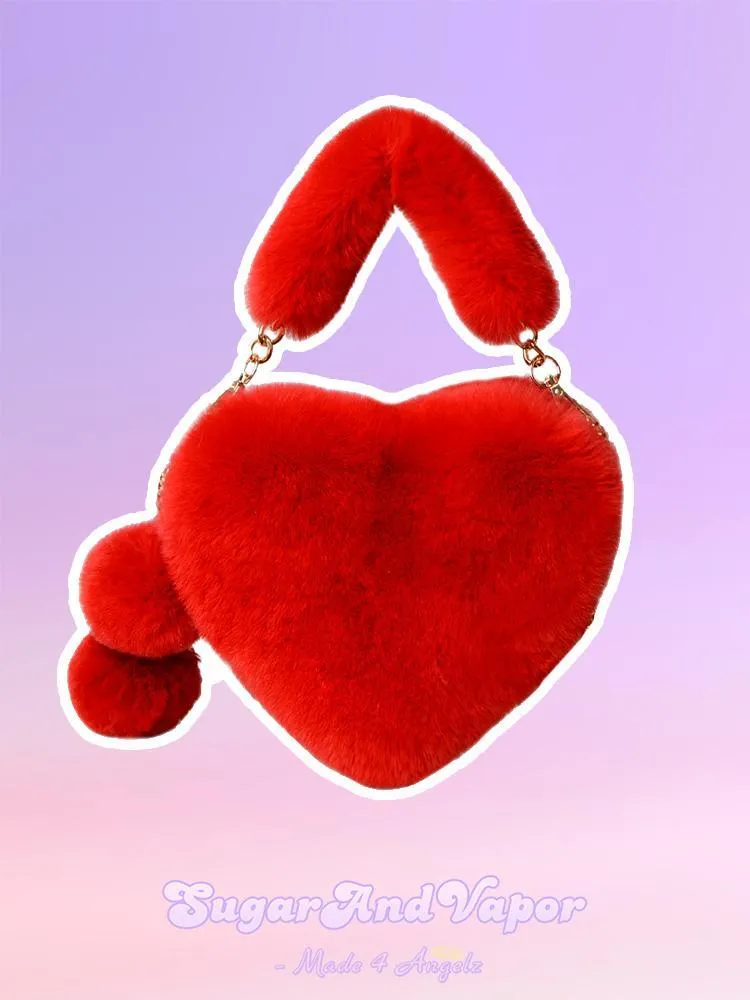 Lilly Furry Heart Shape Hand Bag