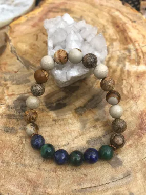 Malachite Chrysocolla & Picture Jasper Stretch Bracelet! Natural Gems!