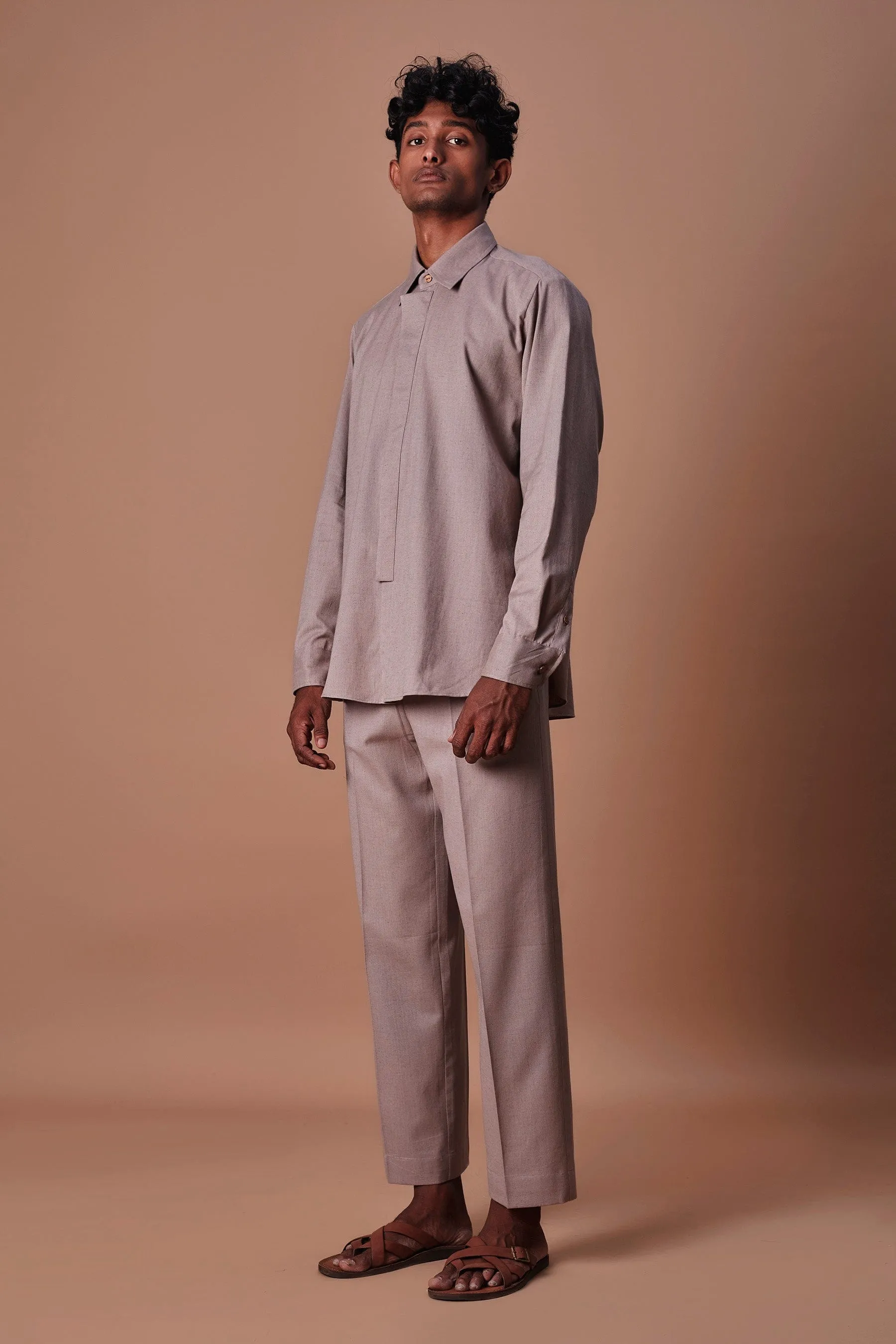 Mati Grey Placket Shirt & Ankle Pant Set (2 PCS)